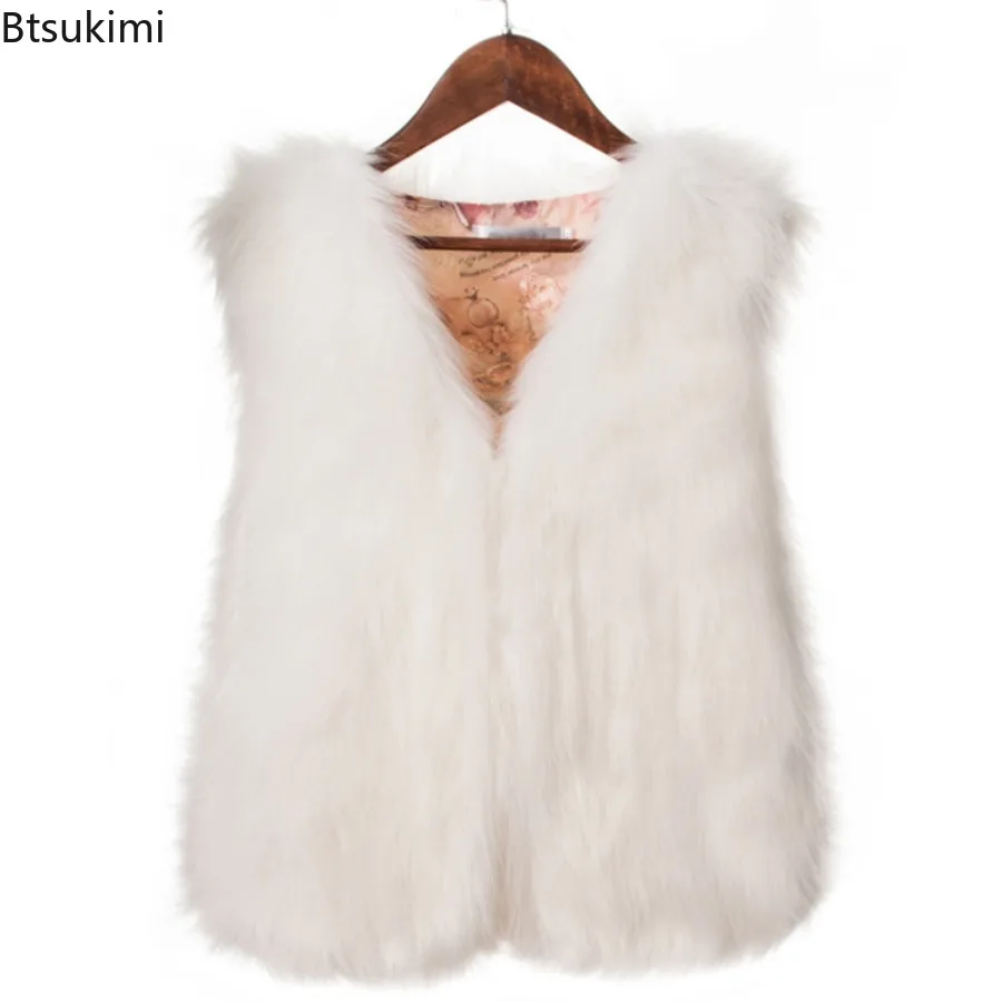 New Women Faux Fur Waistcoat Fashion Winter Fuzzy Sleeveless Open Front Outerwear Luxury Casual Short Vest Jacket Y2K Streetwear