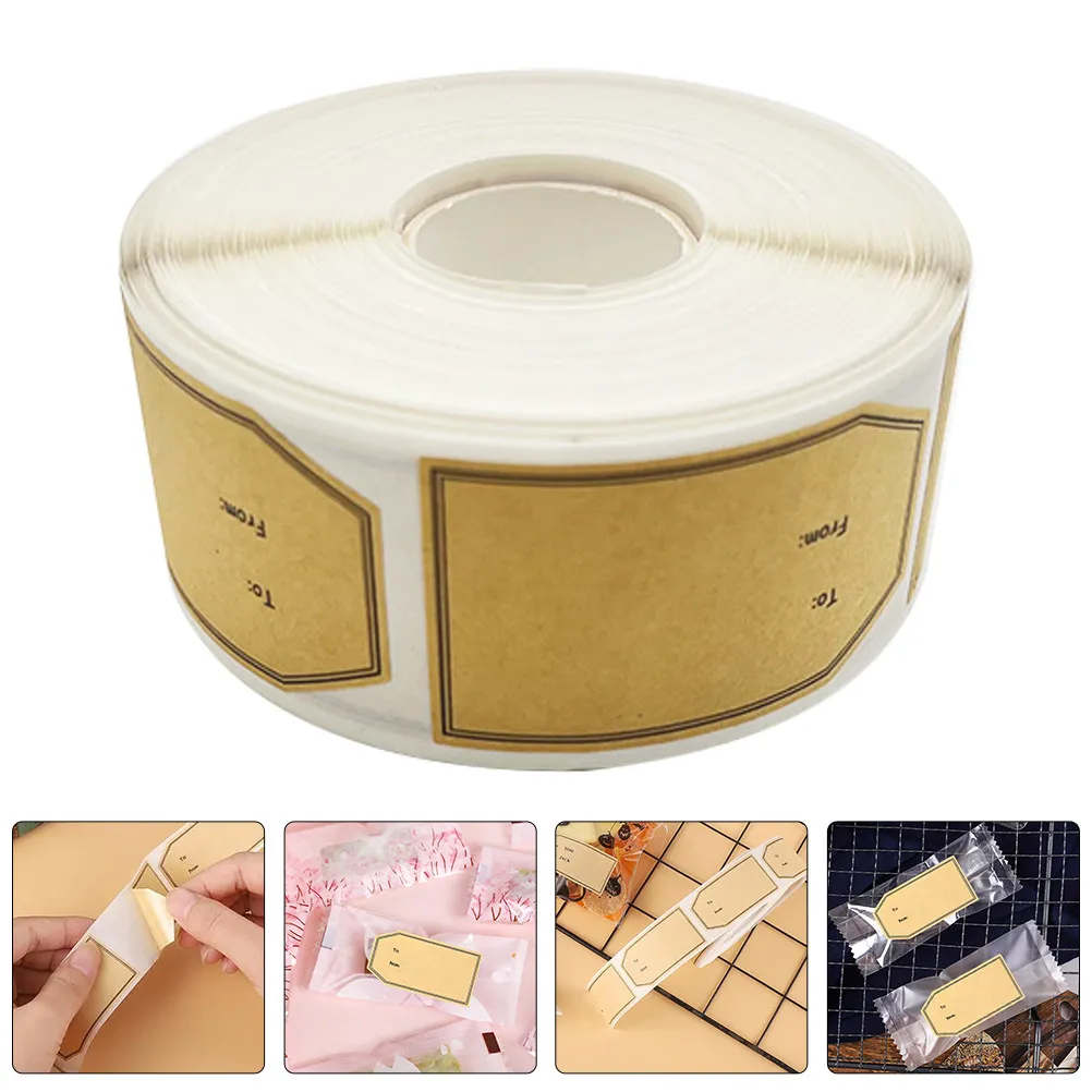 

1 Roll Rectangular Writable Adhesive Sealing Stickers Kraft Material Gift Label Stickers for Present Wrapping Envelope Packaging
