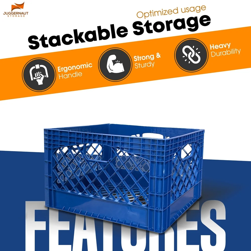 صناديق تخزين صندوق الحليب البلاستيكية شديدة التحمل 24QT، 3 عبوات من منظمات متينة قابلة للتكديس مع مقابض معززة للاستخدام في المرآب المنزلي