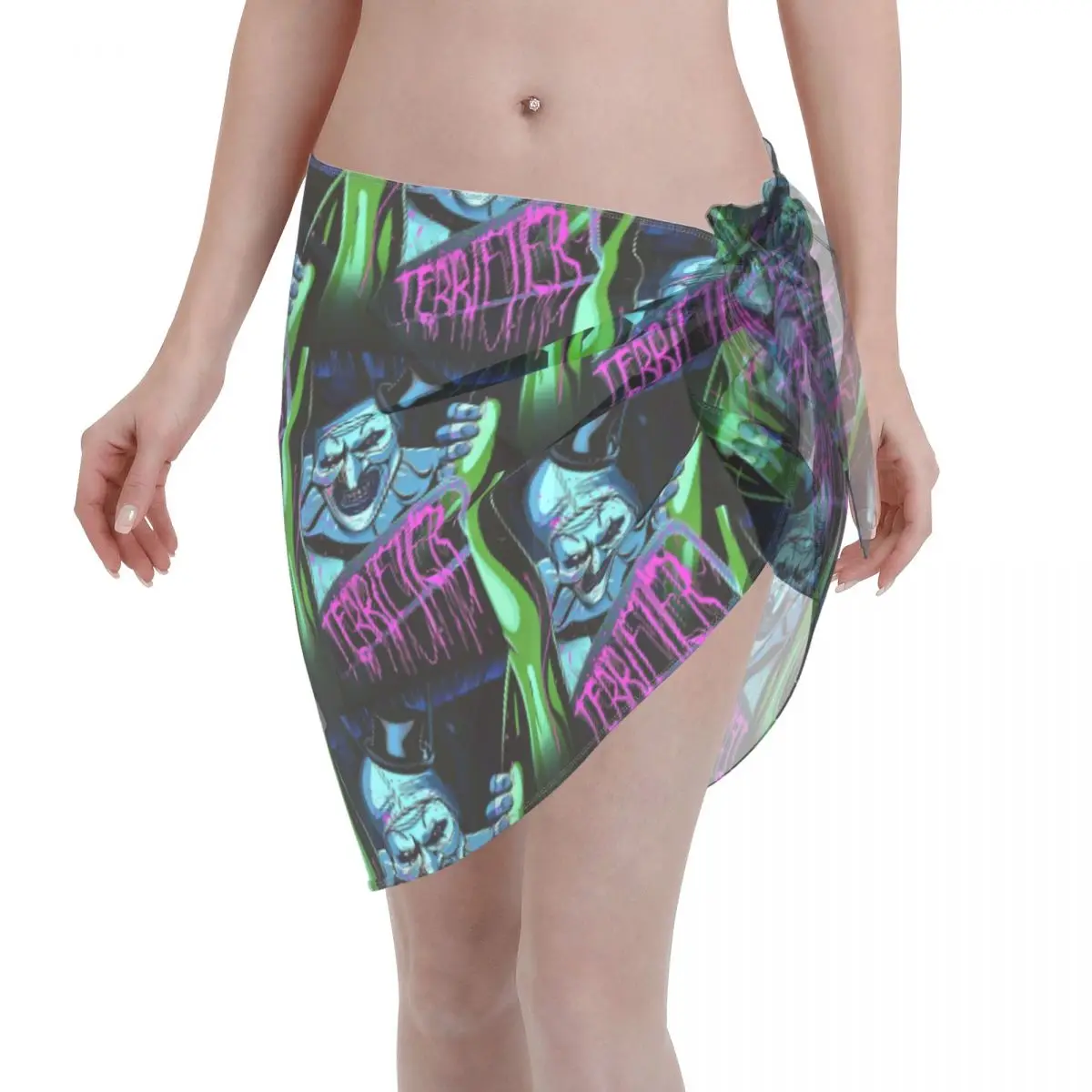 

Custom Horror T-Terrifiers Moive Beach Bikinis Cover-ups Wrap See-Through Bikini Short Skirt Chiffon Scarf For Women Beach dress