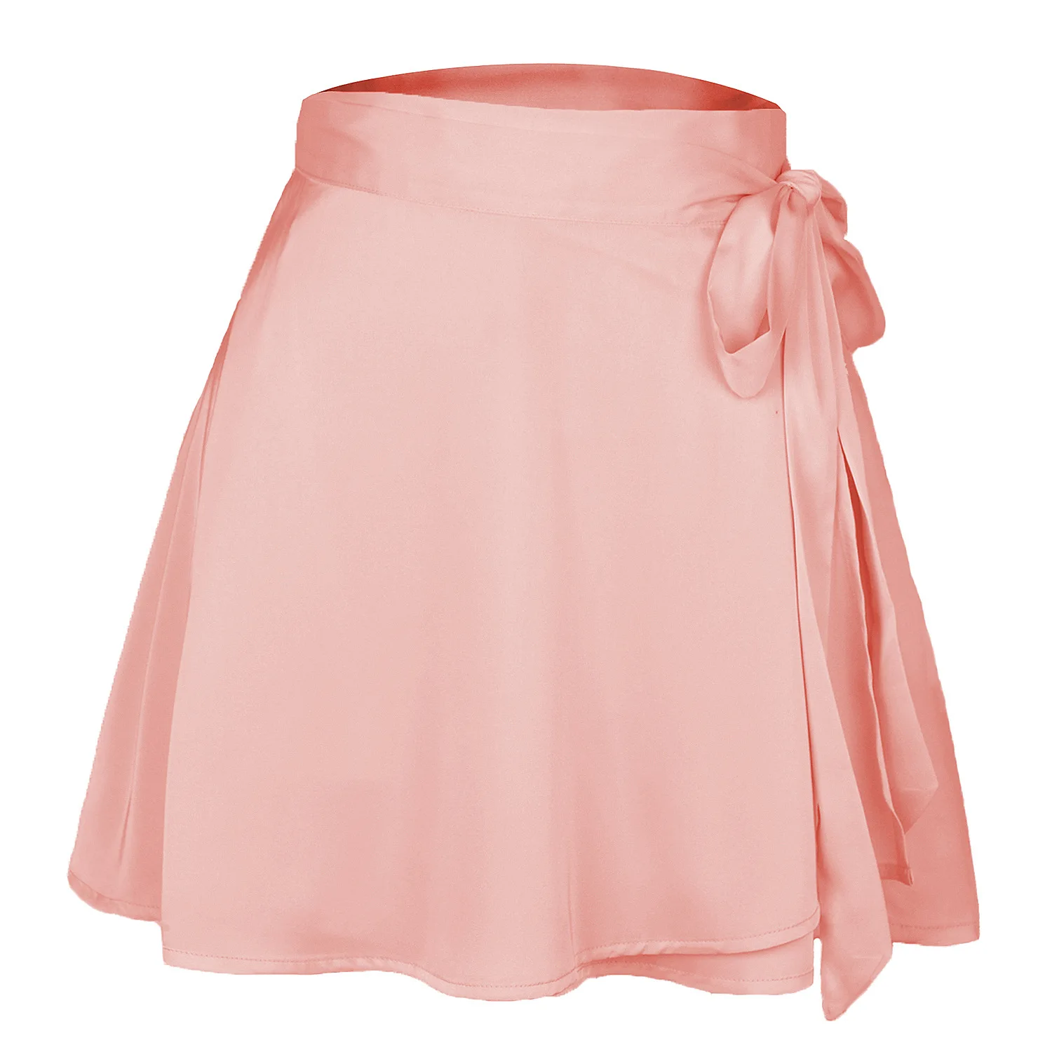 Elegant Stylish Summer Solid Color Midi Skirt High Waist Fashion One Piece Tie Short Skirt Chiffon Satin Wrap Sexy Mini Skirt