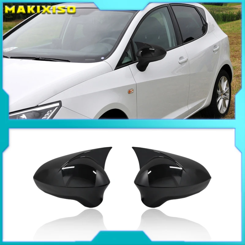 ABS Schwarz Seite Spiegel Abdeckung Rück Kappen Für Seat Leon MK2 1P Ibiza MK4 6J Exeo 3R Auto Zubehör