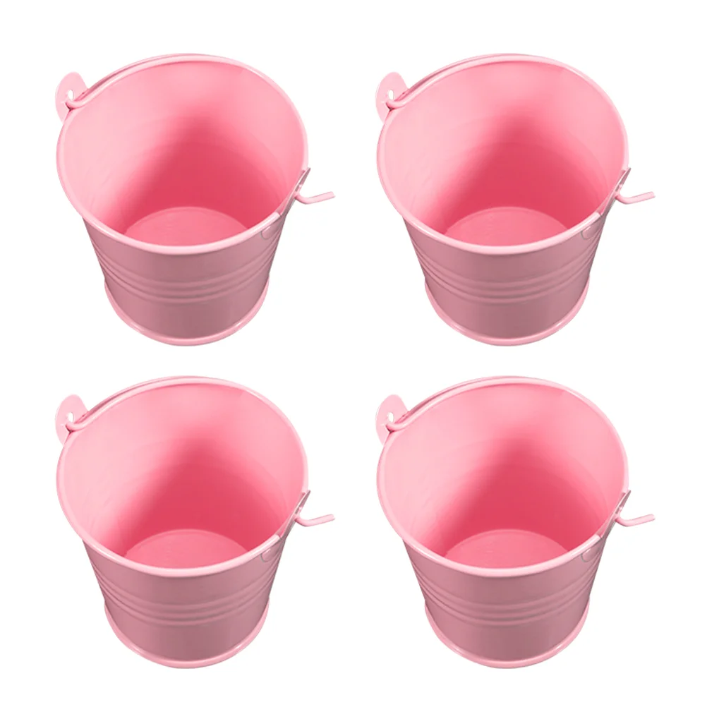 

4 Pcs Mini Bucket Iron with Handle Compact Flower Pot Metal Succulent Planters Plants Garden Decor for Home Small Child