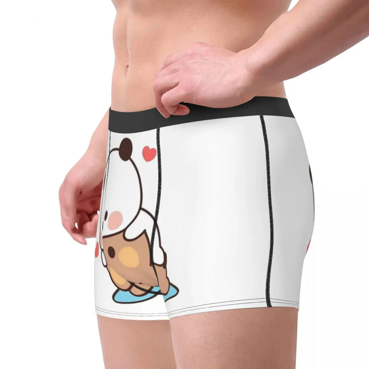 Custom Bubu And DuDu Hugging Panda Bear And Browne Love Underwear Men Stretch Boxer Briefs view 3