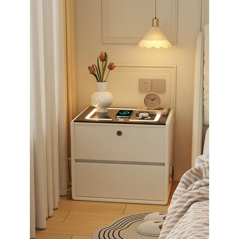 

Умная кремовая прикроватная тумбочка Бытовая спальня Многофункциональный шкафчик Маленькая квартира вся шкаф для хранения Легкий роскошный высококачественный c