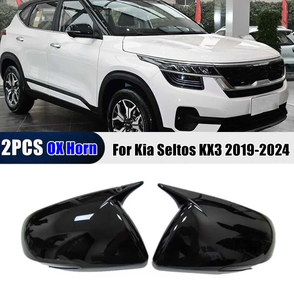 

For Kia Seltos KX3 2019-2024 Car Sticker Rearview Side Mirror Cover Wing Cap Exterior Door Rear View Case Trim Carbon Fiber Look