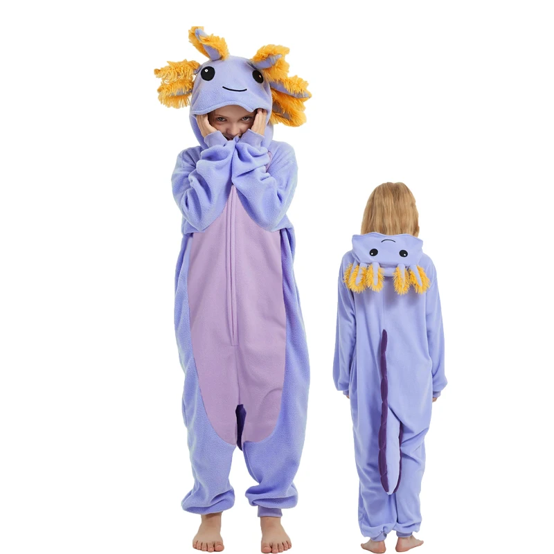 Kinder Rosa Newt Niedlicher Cartoon Cosplay Einteiliger Pyjama Baby Tiere Halloween Jungen Mädchen Gelber Axolotl Kigurumi Anime Pyjama