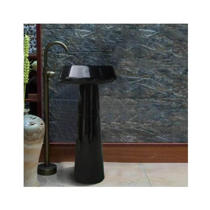 

Pedestal Sink Stone Bathroom Sink White Marble Washing Standing Vessel Marble Pedestal Basin Washing Sink for Bathroom