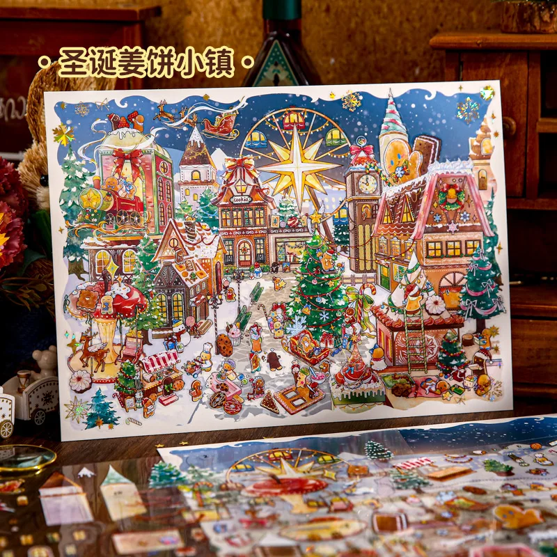 Kawaii Gingerbread Town 3D Festival Town Landscape Sticker DIY Pocket Cabin Scene festival gift