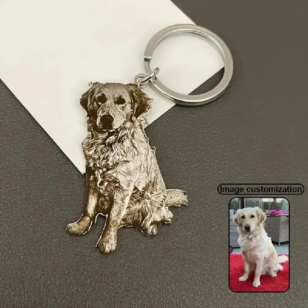

Customized Engraved Cat Dog Photo Pet Portrait Pendant Key Chain Stainless Steel Personalized Family Jewelry Key Ring Gifts