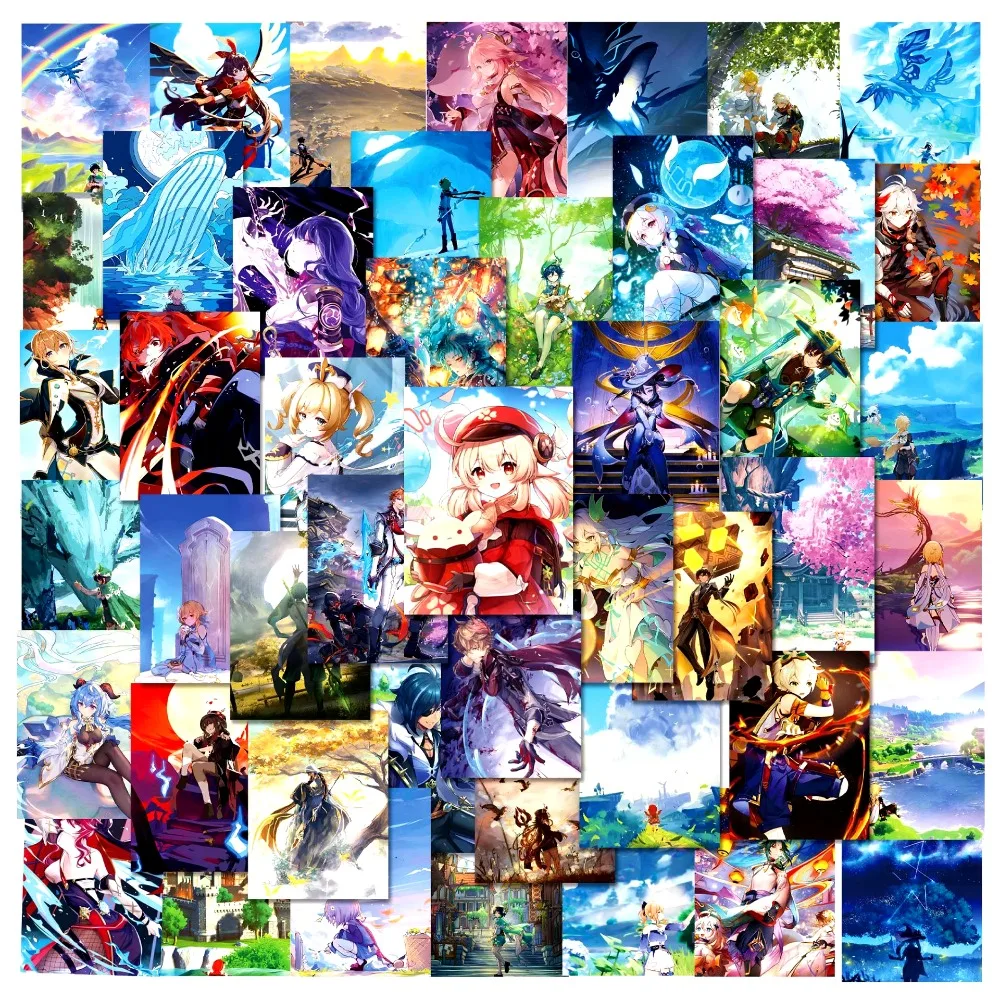 50PCS Cartoon Genshin Impact Sticker Graffiti iPad Luggage Laptop  Car Computer Pattern Scrapbook Toy Decoration