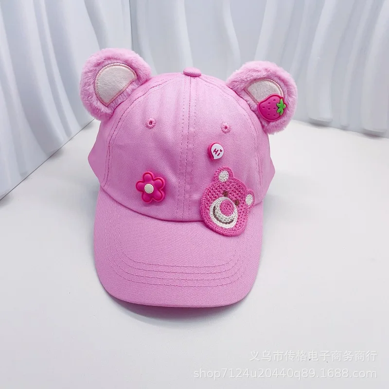 Miniso Lotso Kawaii Pink Baseball Cap Cartoon 3D Bear Fisherman Hat with Ears Children\'s Gift Hat Circumference 50-52Cm