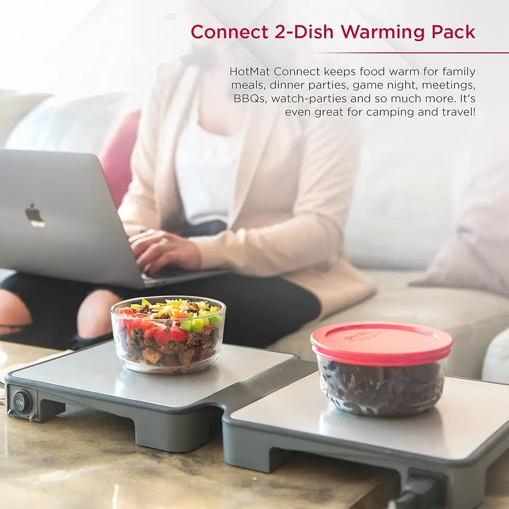 Hotmat Connect Food Warmer Tray - Foldable With Silicone And Adjustable Temperature - Modular Compact Warming Plate For Home