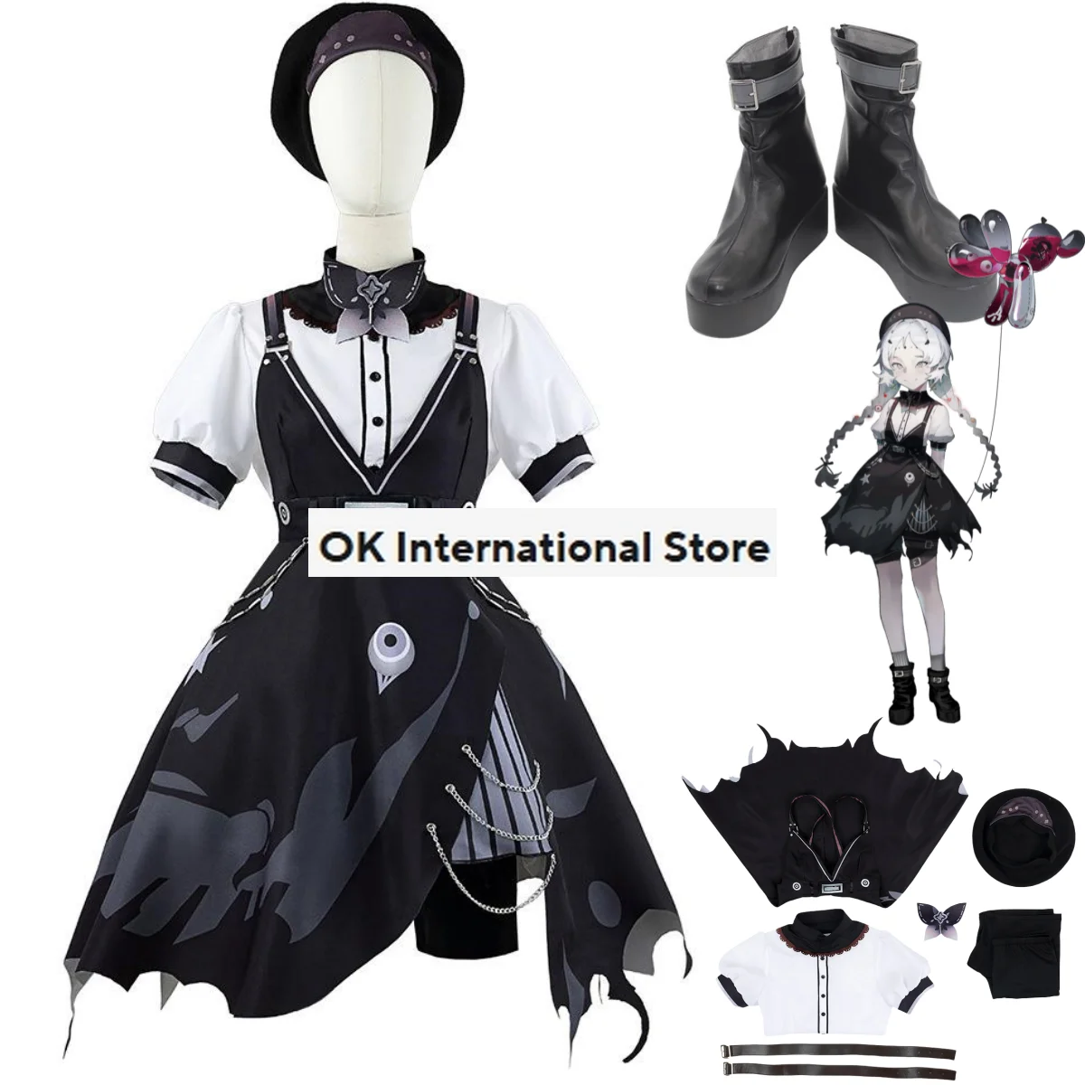 Anime Game Reverse:1999 Balloon Party Cosplay Costume Dark Dress Lolita Shoes Woman Sexy Kawaii Carnival Halloween Suit