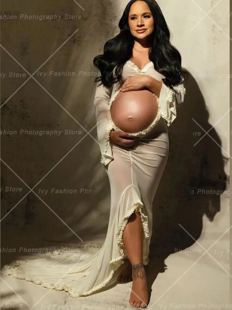 

Sexy Transparent Maternity Dress Photoshoot Outfit For Pregnant Photography Lab Studio Clothes Woman Baby Shower Dresses