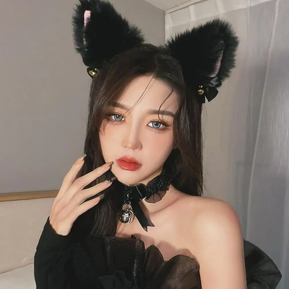 Cat Ear Headband Tail Set Furry Cat Costume Set Plush Cat Costume Accessories Set with Headband Necklace Gloves Tail for Dress