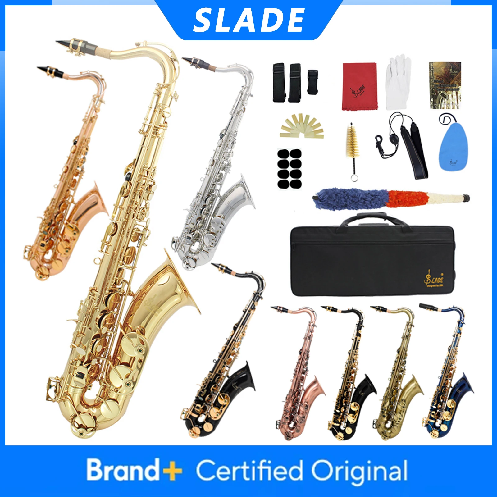 

SLADE Tenor Saxophone Brass Body Bb Sax Professional Saxfone Woodwind Instrument with Case Reeds Gloves Parts & Accessories