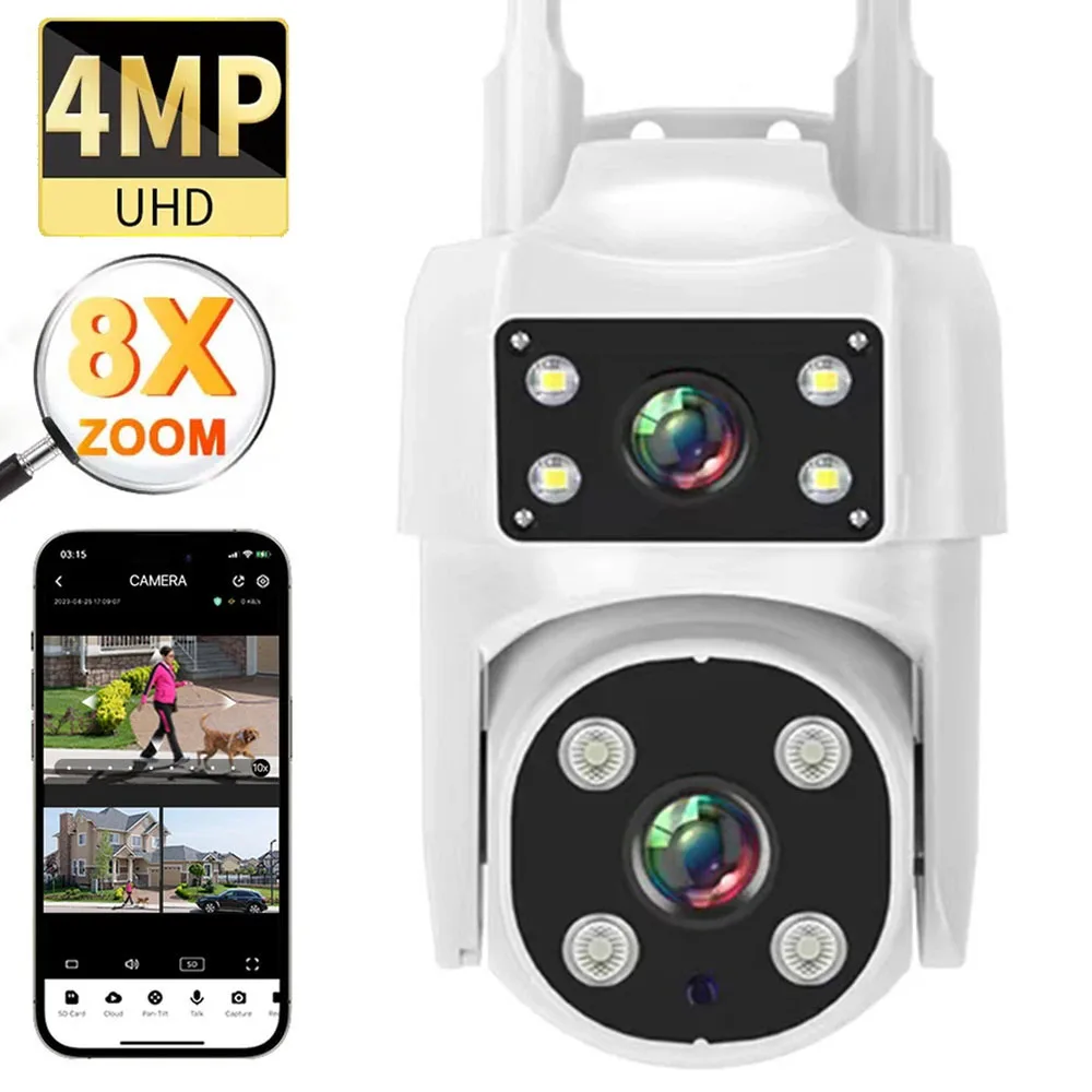 camera cctv sem fio ao ar livre com lente dupla rastreamento humano ai visao noturna colorida wi fi ip 4mp 2k ptz 01