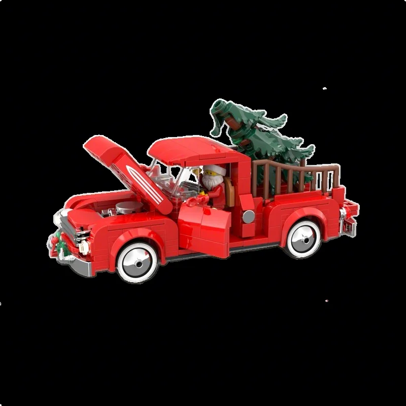 393 قطعة MOC شاحنة حمراء صغيرة نقل مدينة عيد الميلاد نموذج اللبنات لعبة البناء هدايا عيد الميلاد فكرة التعليم الطوب