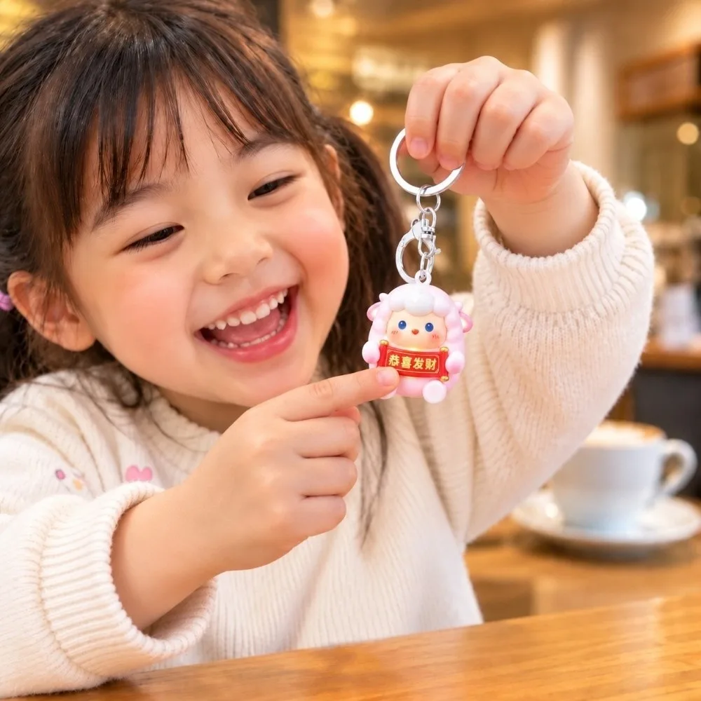 LED Light New Year Keychain Plastic Material Audio Sound Sounding Sheep Pendant Mini Size Cartoon Design Glowing Lamb Keyring