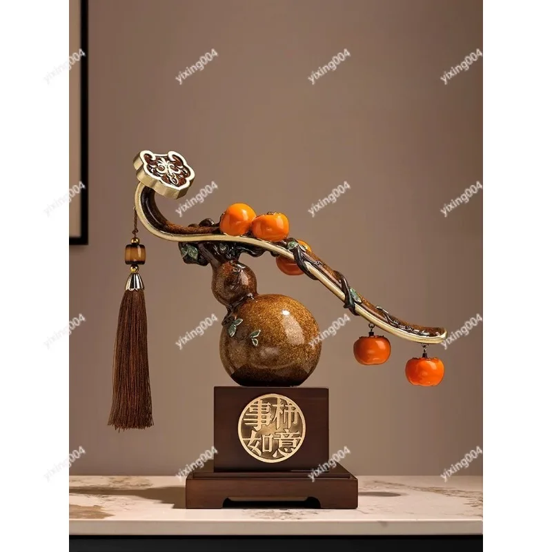 New Chinese Persimmon Gourd Decoration, Art Craft Statue for Desktop Living Room New Home Gift