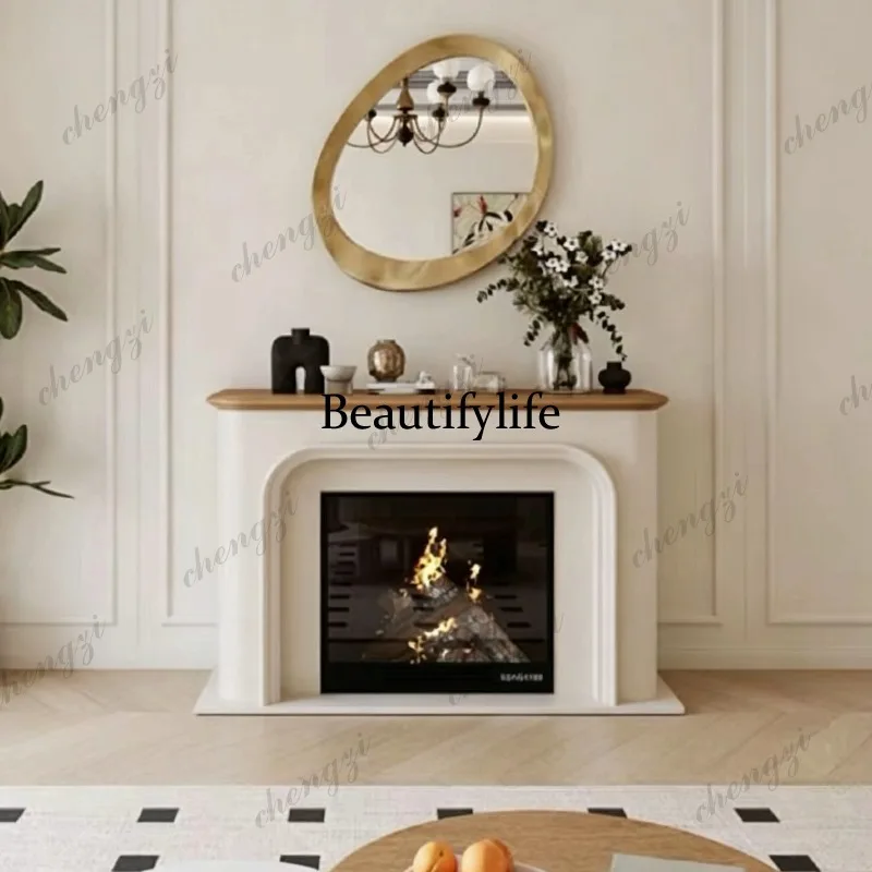 French retro cream white arc fireplace cabinet decorative cabinet living room Nordic simple entrance furniture