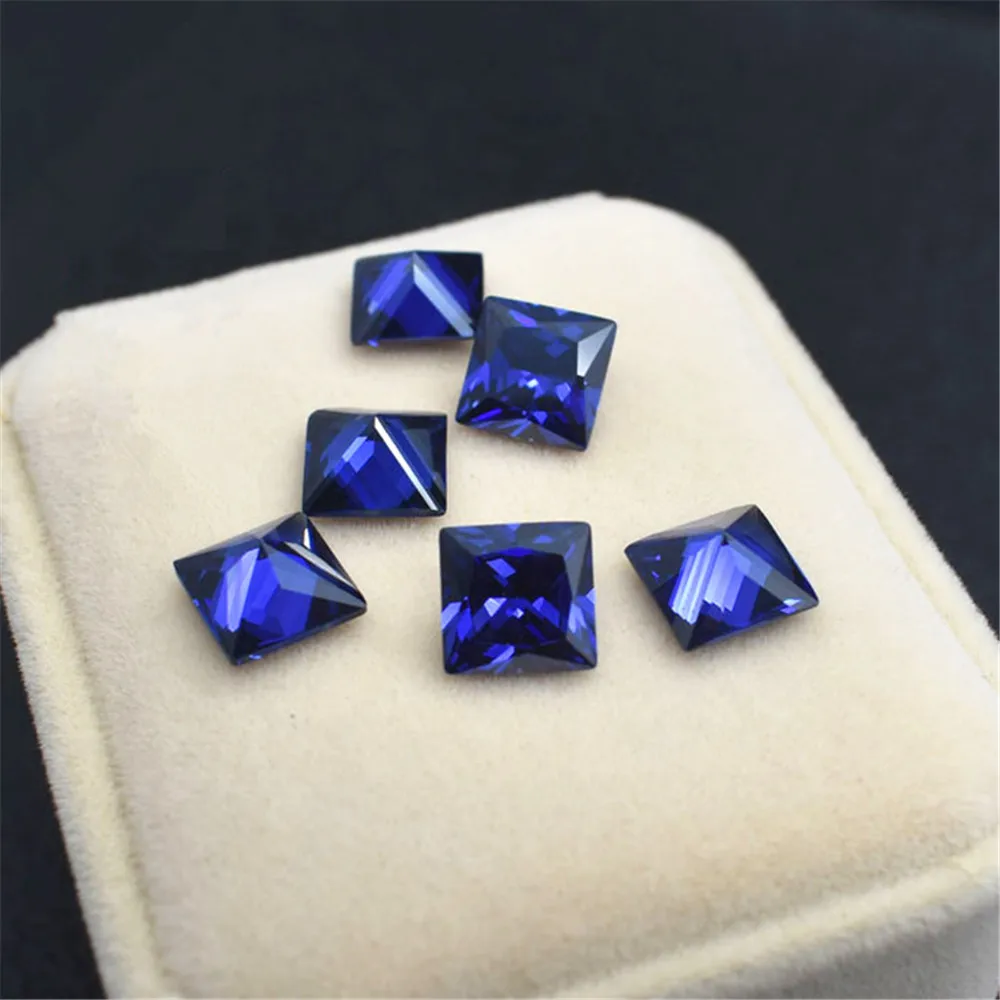 High Quality Sapphire Mohs Hardness 9 Square Faceted Gemstone Princess Cut Royal Blue Sapphire Gem SP055