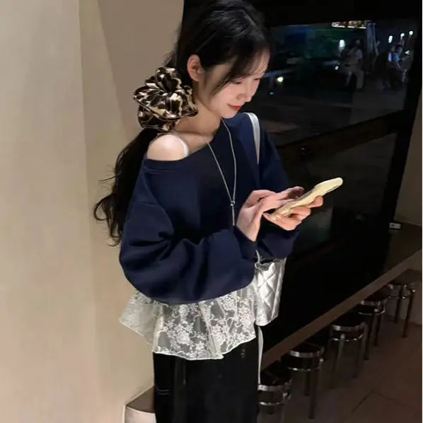 بلوزات النساء حجم كبير ملابس امرأة الجاكار ممزق مبطن ملابس منزلية الجرونج Strecth Bf المراهقين الصدام ثلاثي الأبعاد