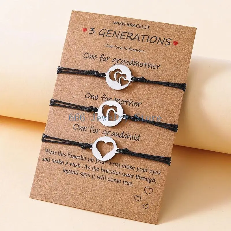 F2TD 3 Pcs Pinky Promise Distance Bracelets Matching Hollow Love Heart Charm Bracelets for Mom and Daughter Son Best