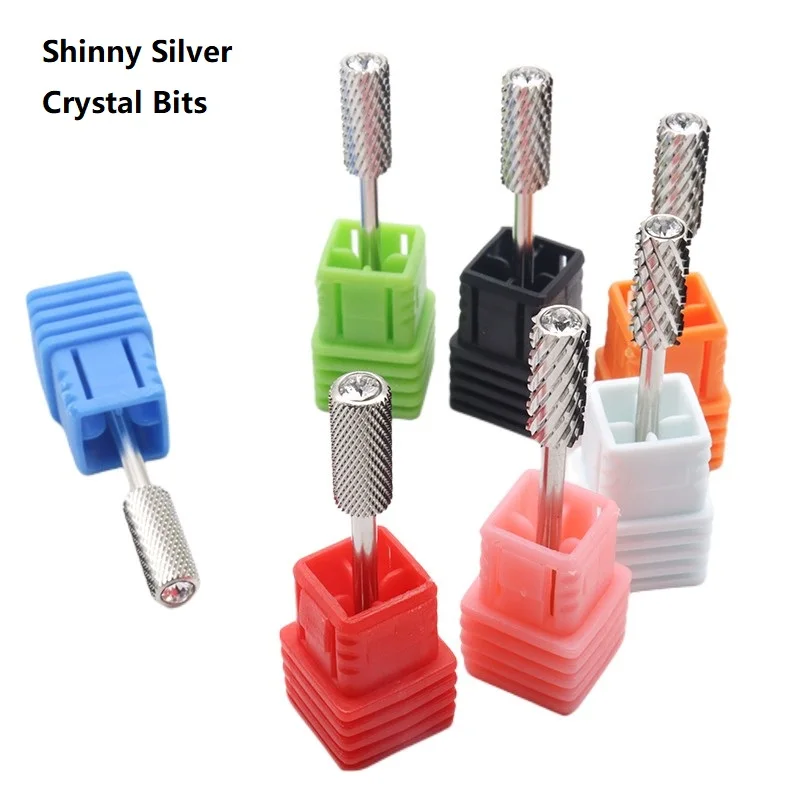 5mm Silver Diamond-Cut Small Round-Top Barrel Tungsten Carbide Nail Drill Bit for Rotary Manicure Pedicure Grinding