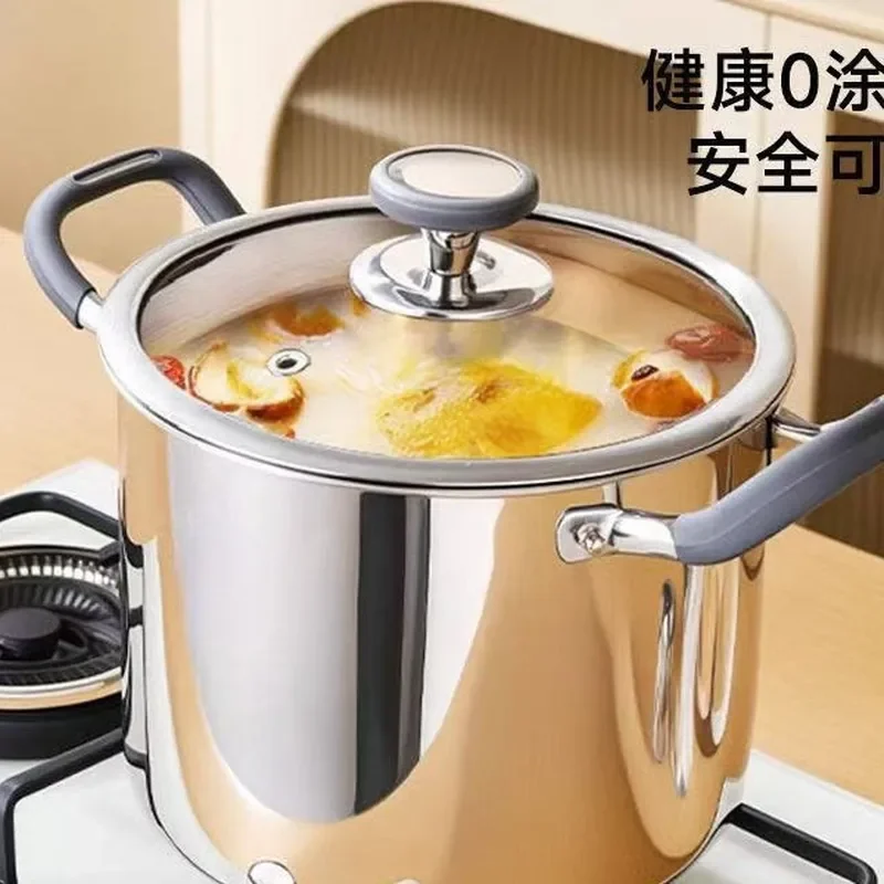 304 Stainless Steel Soup Pot Thickened Deep Stockpot Large Capacity Kitchen Cookware Triple Layer Bottom Stew Pan for Home