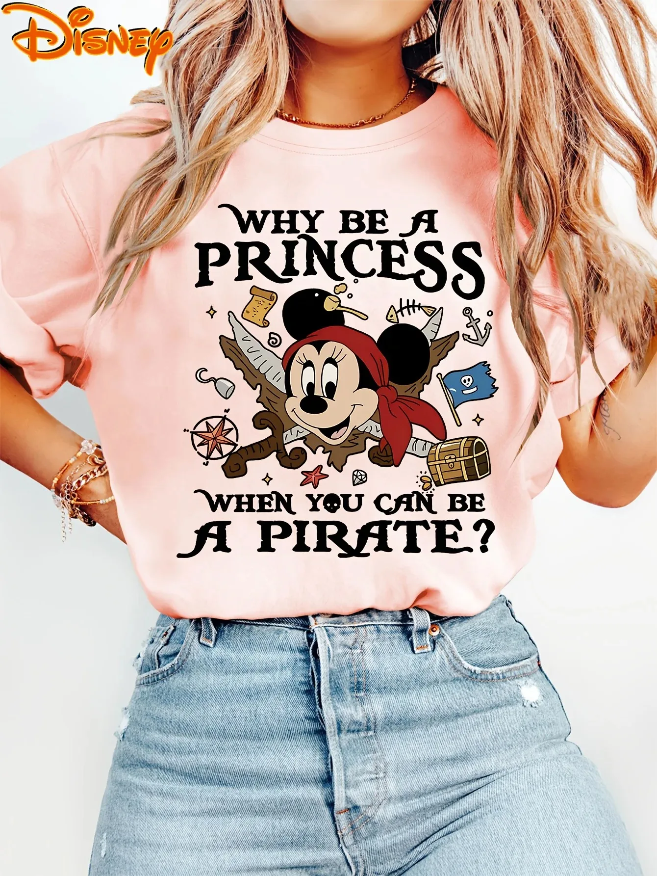 

Футболка унисекс 2026 Disney Pirates Theme, повседневная свободная хлопковая футболка с коротким рукавом, комфортная для женщин и мужчин