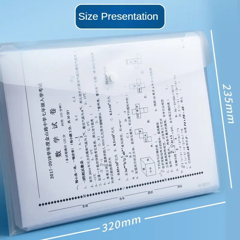 M&G 10pcs A4 White Transparent Button Pouches Snap Pouches Student Exam Paper Organizer Filing Bags Data Organizer Storage Bags