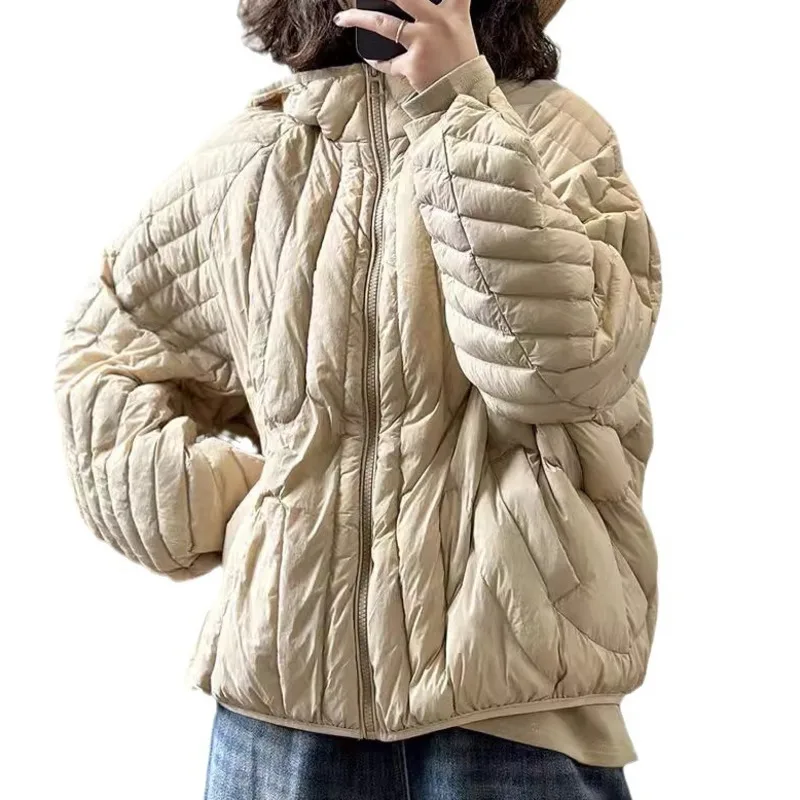 [Ewq] estilo casual manga longa com capuz zíper jaqueta cores sólidas fino manter quente parkas casaco 2024 inverno nova maré 16o3567