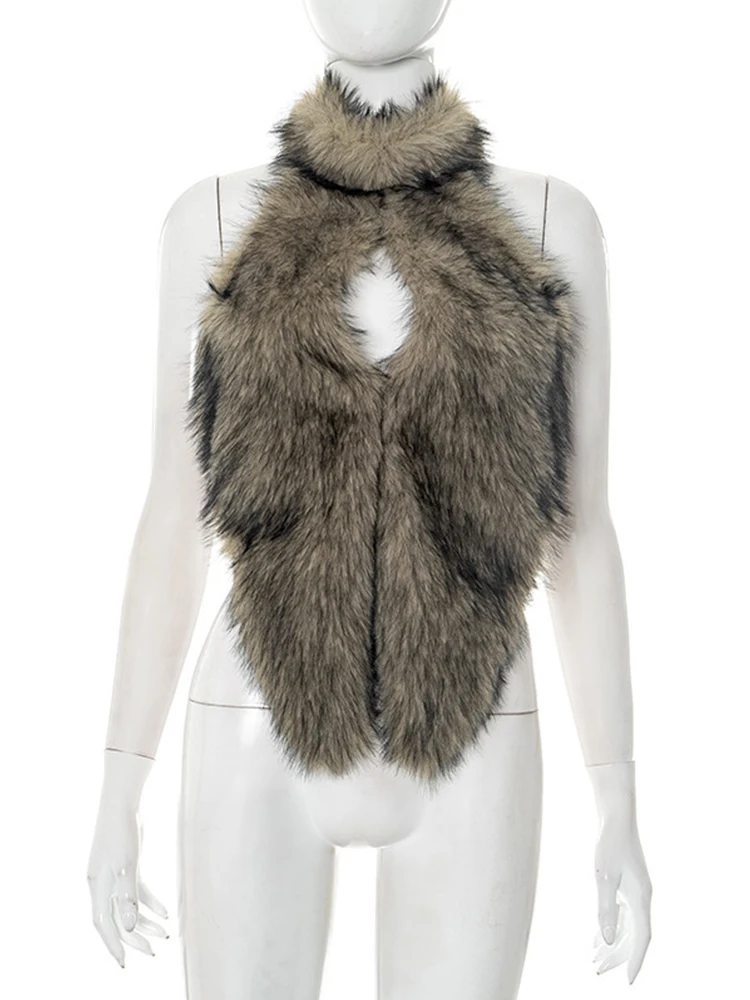 Regatas femininas de pele sintética 2025 outono muça corte frontal sem costas sem mangas irregular colheita topo alta rua moda colete