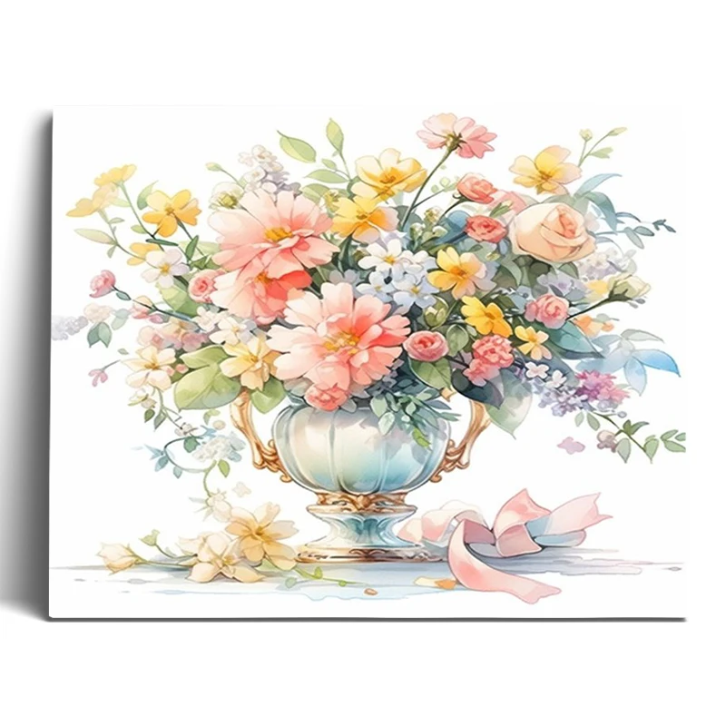 

RUOPOTY-Paint By Numbers Flowers Handmade Watercolor On Canvas Arts Crafts Paintings On Number Picture Drawing Modern Wall Art