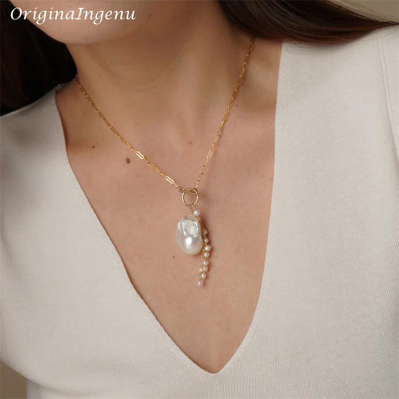 Real 14K Gold Filled Necklace Natural Baroque Pearl Necklace Gold Choker Handmade Pendants Collier Femme Kolye Boho Collares