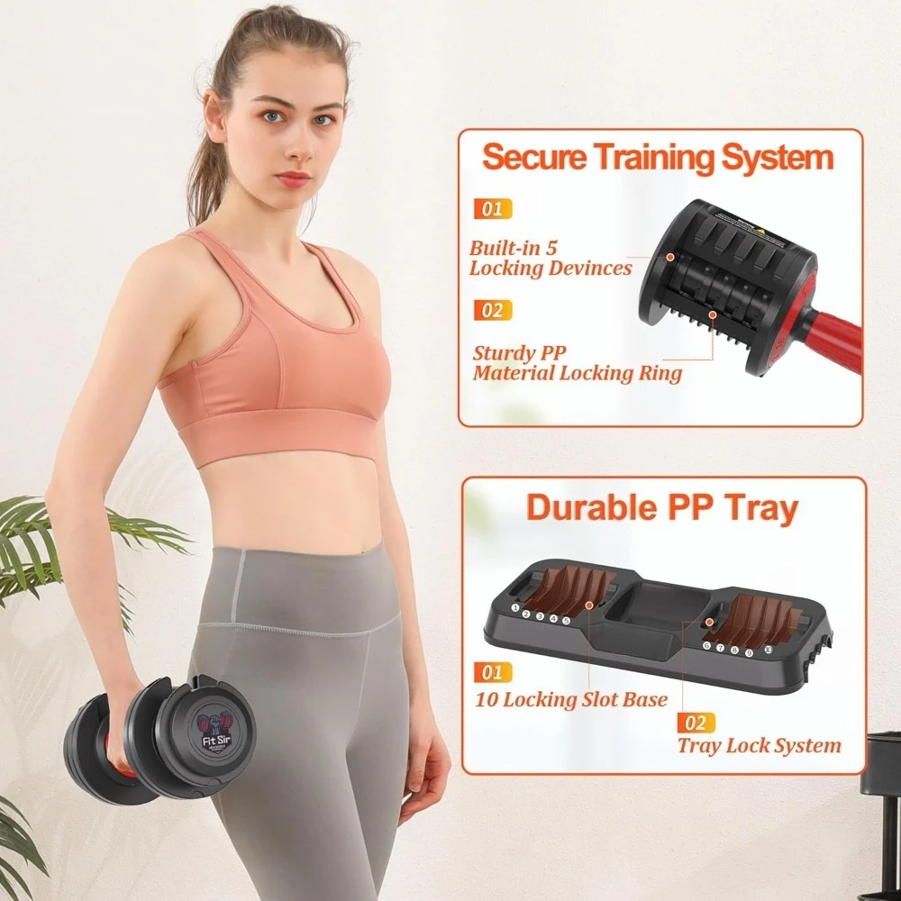 Adjustable Dumbbell Set, 10-in-1 25LB/55LB Ajustable Dumbbells with Safe Locking System, Enclosed Storage Tray, Customized image 3