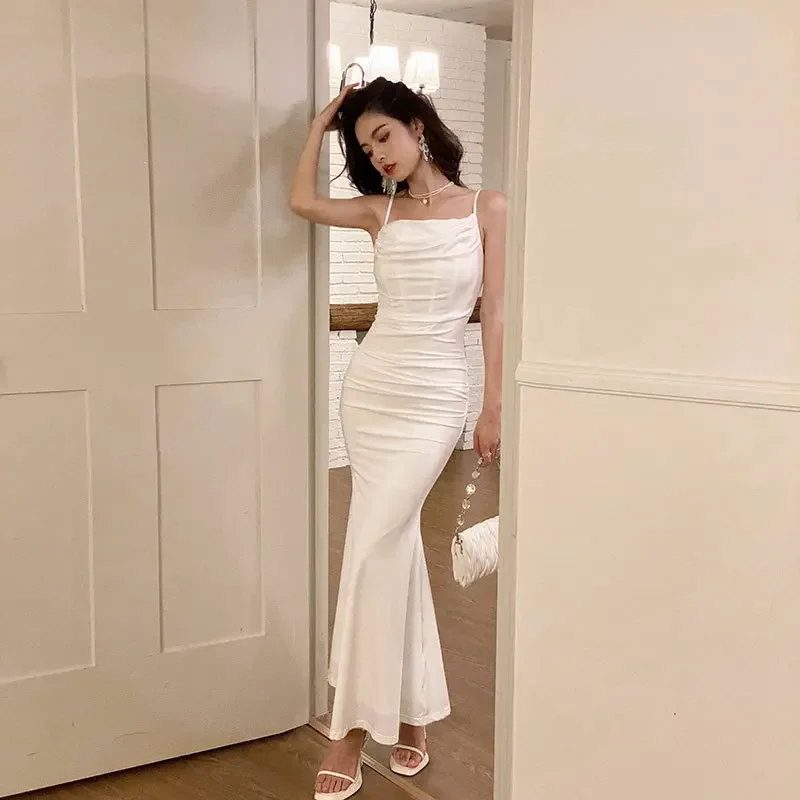 Sexytank Elegant Slimming Socialite Style Dress2024 Summer New Arrival Sleeveless Fish Tail Skirt One Piece Ready To Wear