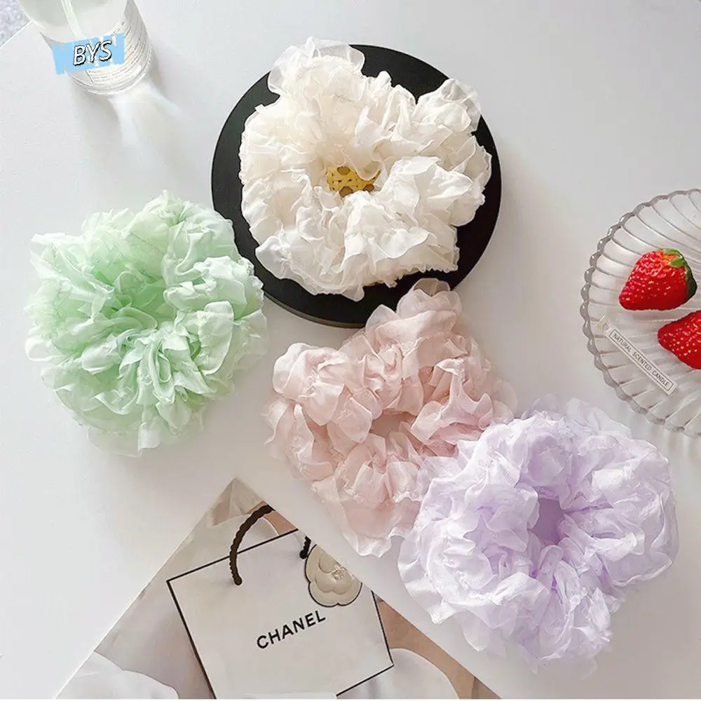 French Retro Temperament Large Headwear Fairy Fluffy Scrunchies Korean Style Hair Band Ruffles Hair Rope Lace