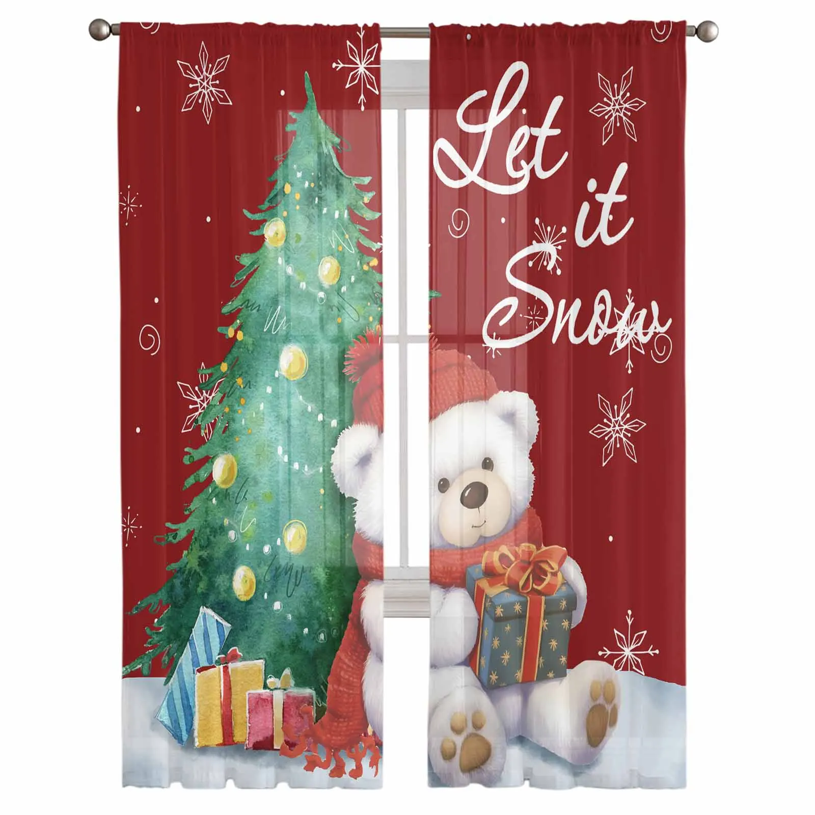 Christmas Snowflakes Retro Koala Window Treatment Tulle Modern Sheer Curtains for Kitchen Living Room Bedroom Curtains Decor