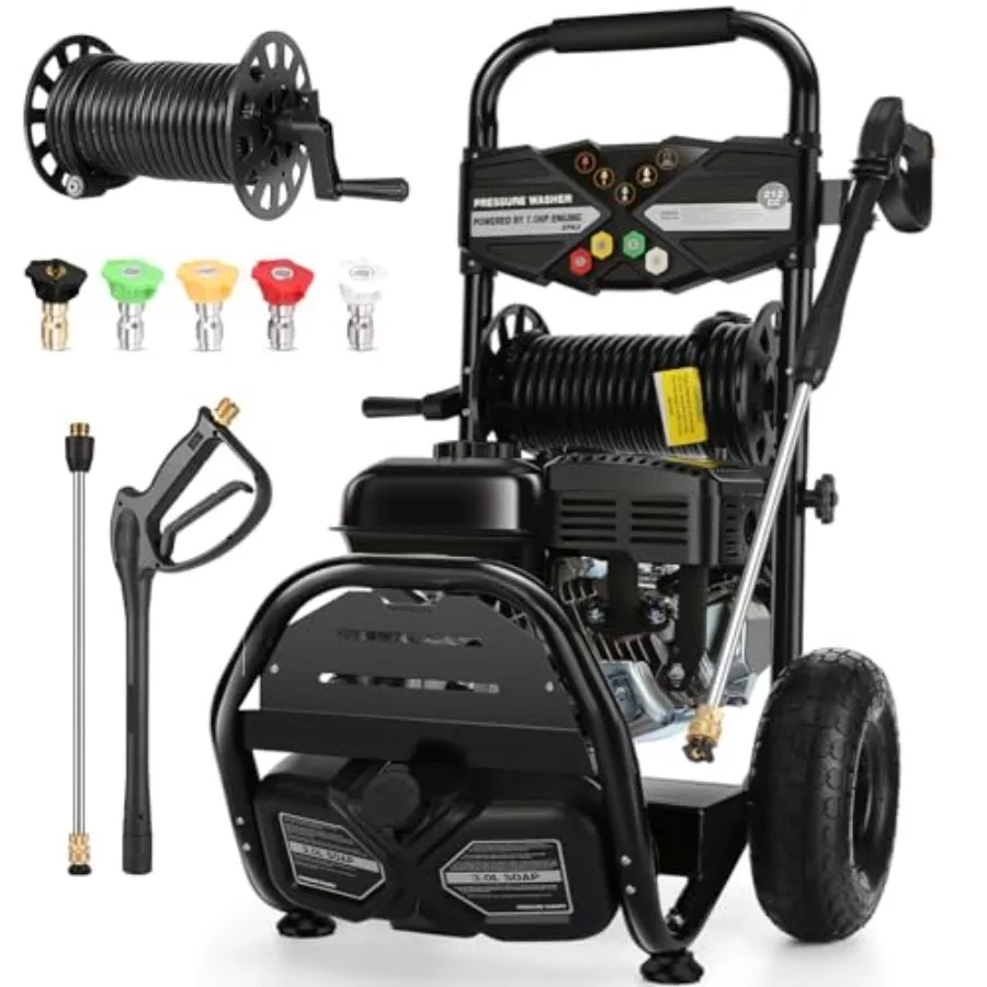 

4200PSI 4GPM 212CC Gas Pressure Washer, 7.0HP Heavy-Duty 3600RPM Commercial Gas Power Washer with 10" Wheels 3000ML Foam Bottle