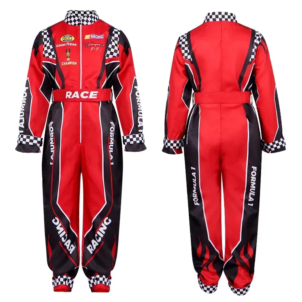 Adult Kids Racer Cosplay Costume Red Classic One-Piece Training Racing Uniform Suit For Children Halloween Karting Jersey Cloth