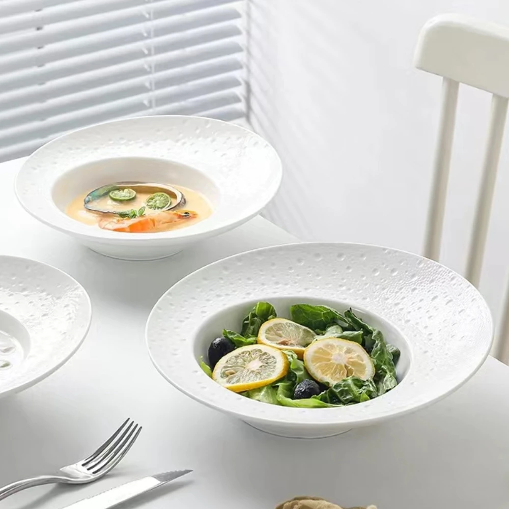 French Creative Salad Plate Straw Hat Plate Premium Feeling Hotel Dinner Plate Western Pasta Ceramic Plate White Plate