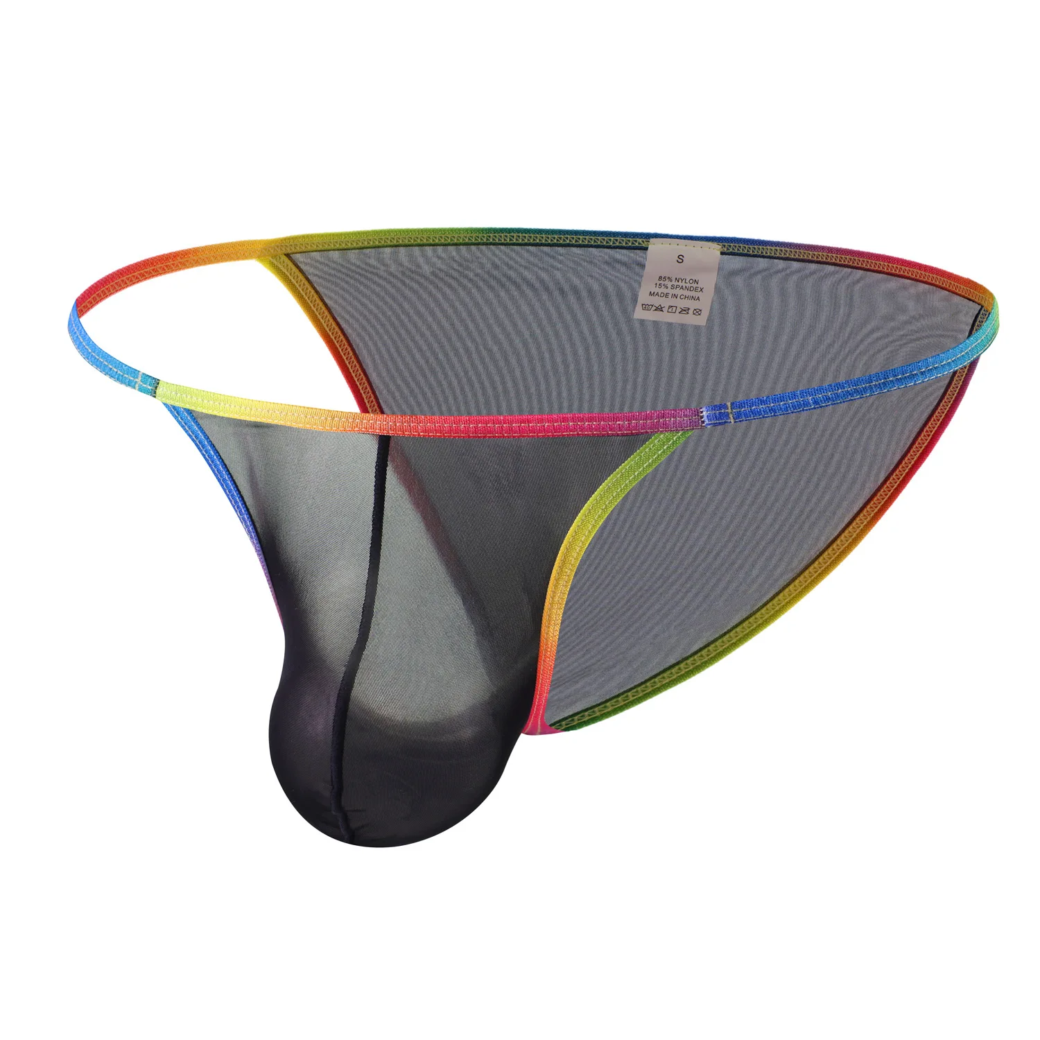 Men's Sexy Rainbow Trim High-Cut Briefs Ultra-Thin Sheer Mesh Soft Silky Half Backless Gays Erotic Underwear Sheer Intimate Wear