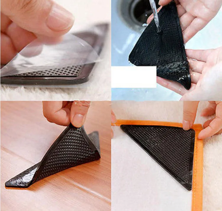 4er/8er-Set Dreieckige, waschbare, wiederverwendbare Teppichgreifer, rutschfeste Gummimatten, Anti-Rutsch-Patches für Fliesenböden, Teppiche und Ecken – Detail 6