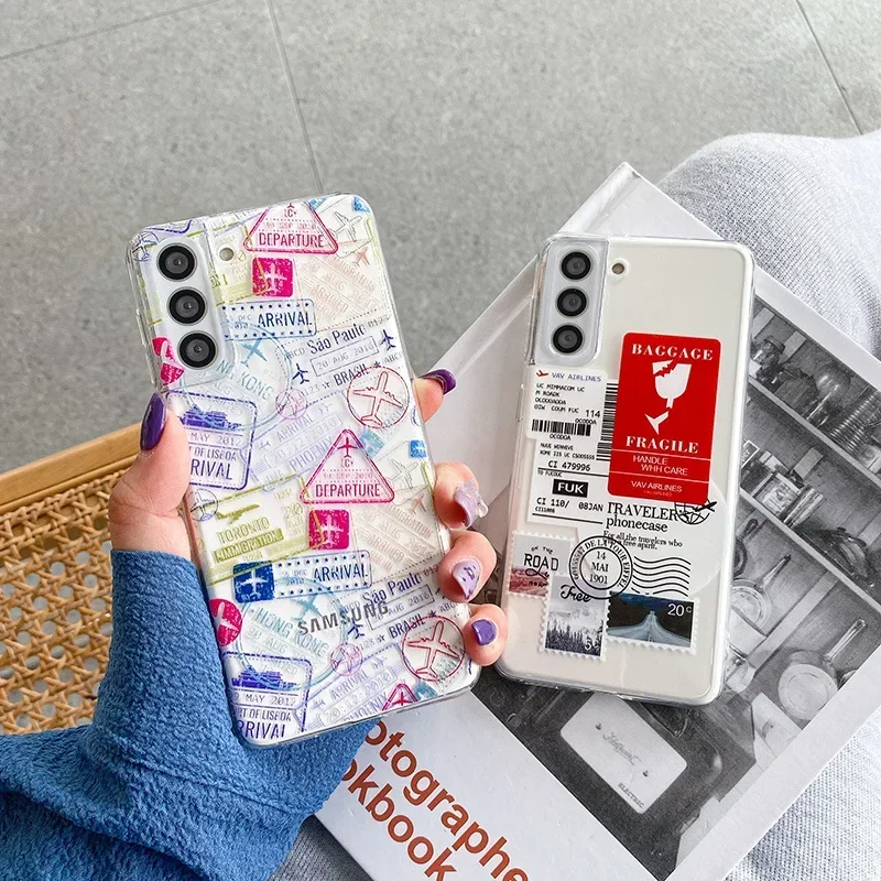for Samsung Galaxy S25 S24 S23 S22 S21 Ultra Plus FE 5G A52 A53 A73 A32 Note Case Air Ticket Boarding Pass Soft TPU Cover Fundas