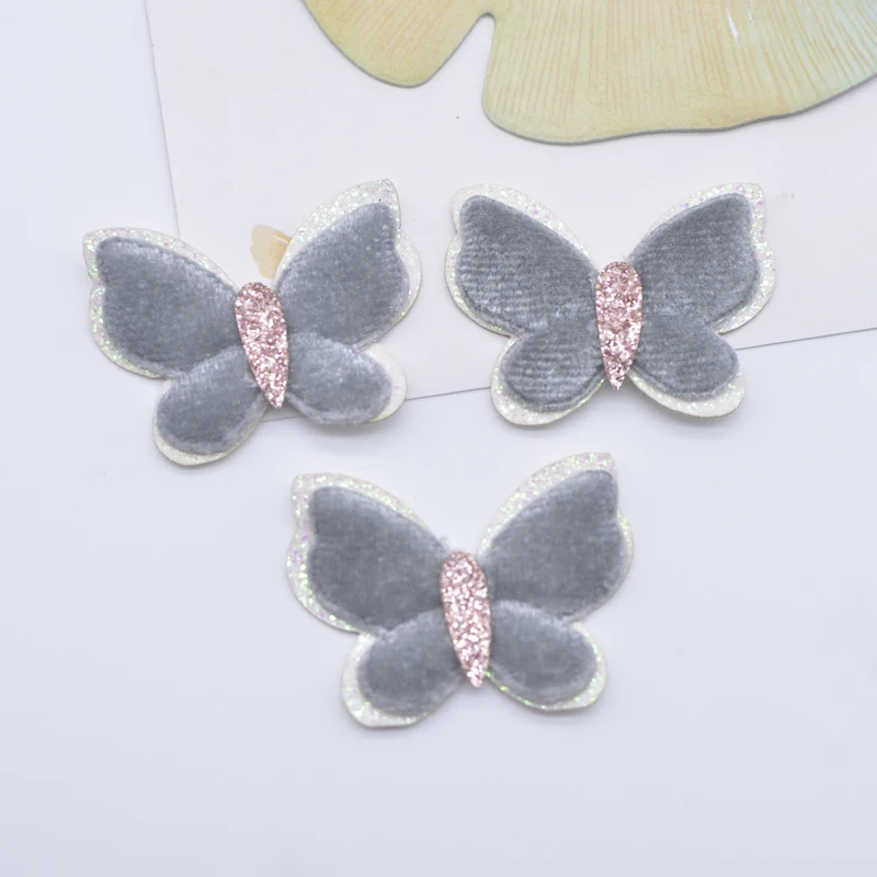 10Pcs 35*27mm Short Plush Double Butterfly Appliques for DIY Headwear Hair Clips Bow Decor Accessories