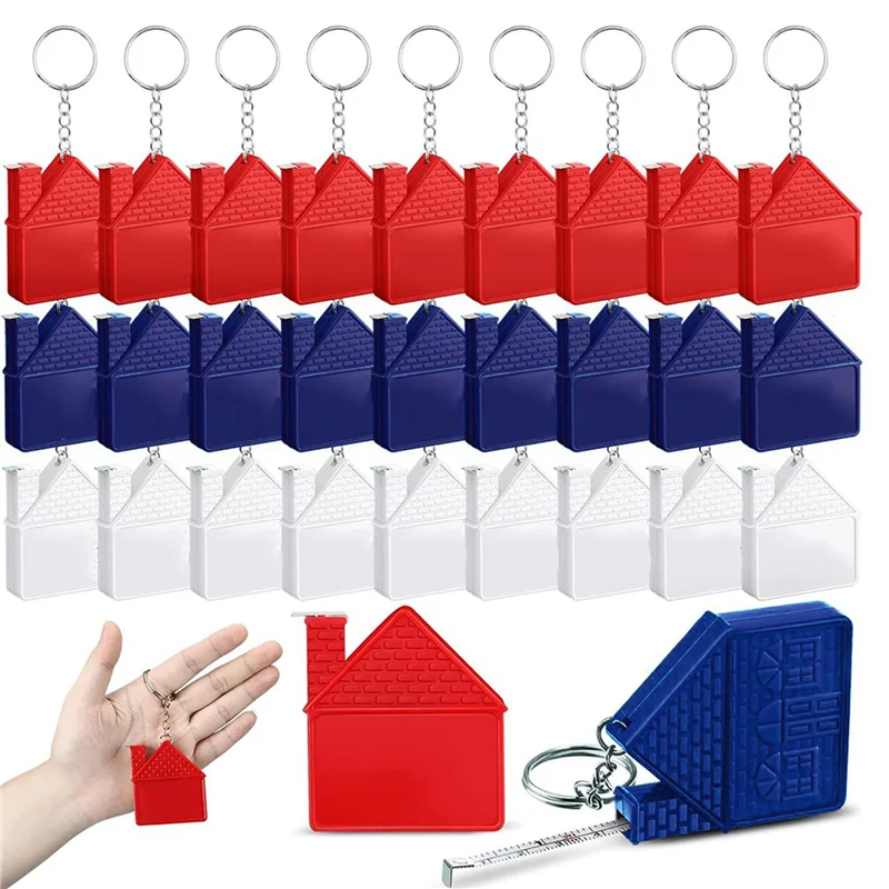 

ABVT-60 Pcs House Shape Tape Measure Keychains 1M/3Ft Real Estate New House Gifts Closing Gifts For Home Buyer