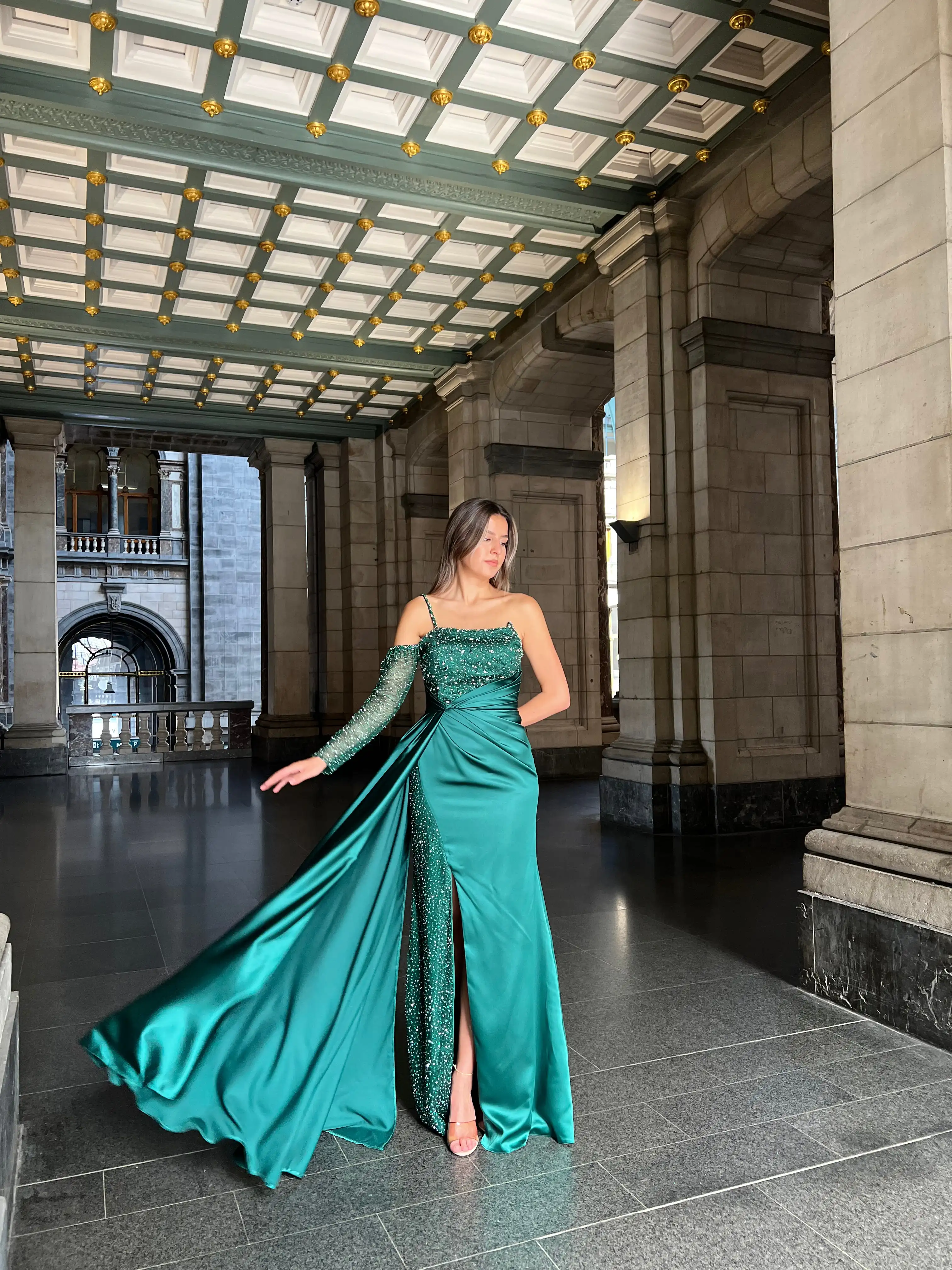 

AsaNagi Aribia Elegant Mermaid Evening Gowns Women's Side Slit Dresses Floor-Length Sequin Decoration Formal Dresses Party